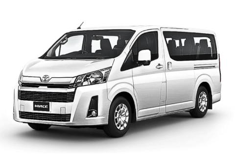 Toyota Hiace Umrah taxi for group travel from Makkah to Madinah with spacious seating and luggage capacity